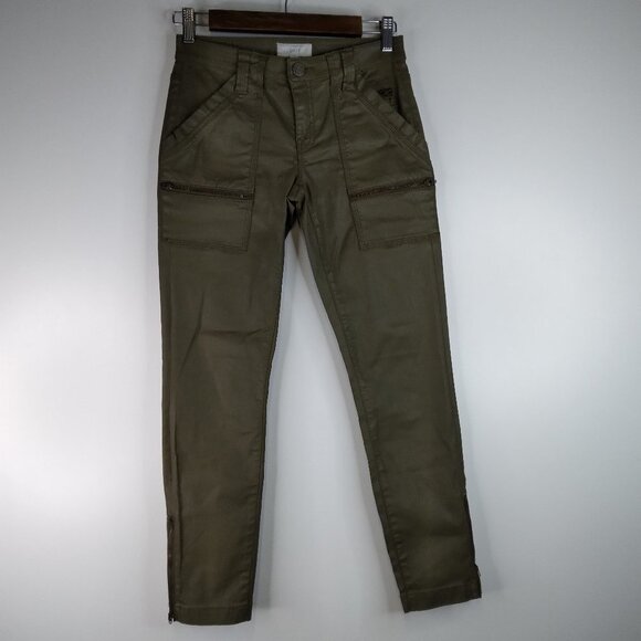 Joie Park Skinny Waxed Green Cargo Pants Size 23 - Picture 2 of 16